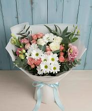 Букет цветов из:  Розы, Лизиантусы и Хризантемы в Большесидоровском