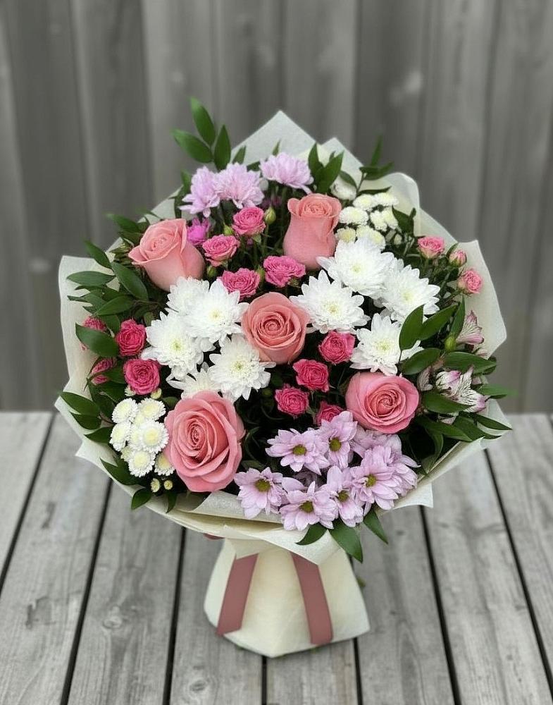 Букет цветов из: Альстромерии, Гвоздики, Розы и Хризантемы в Большесидоровском