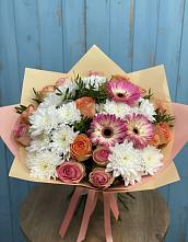 Букет цветов из:  Розы, Герберы и Хризантемы в Большесидоровском