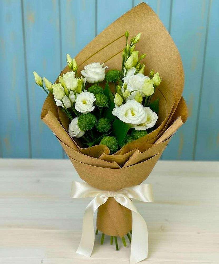 Букет цветов из: Хризантемы и Лизиантусы в Большесидоровском