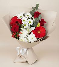 Букет цветов из:  Розы, Хризантемы, Герберы и Лилии в Большесидоровском