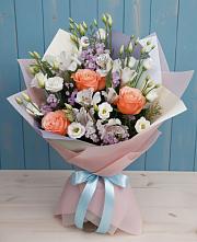 Букет цветов из:  Лизиантусы, Розы, Альстромерии и Гипсофила #REPLACE_PRED# Большесидоровском