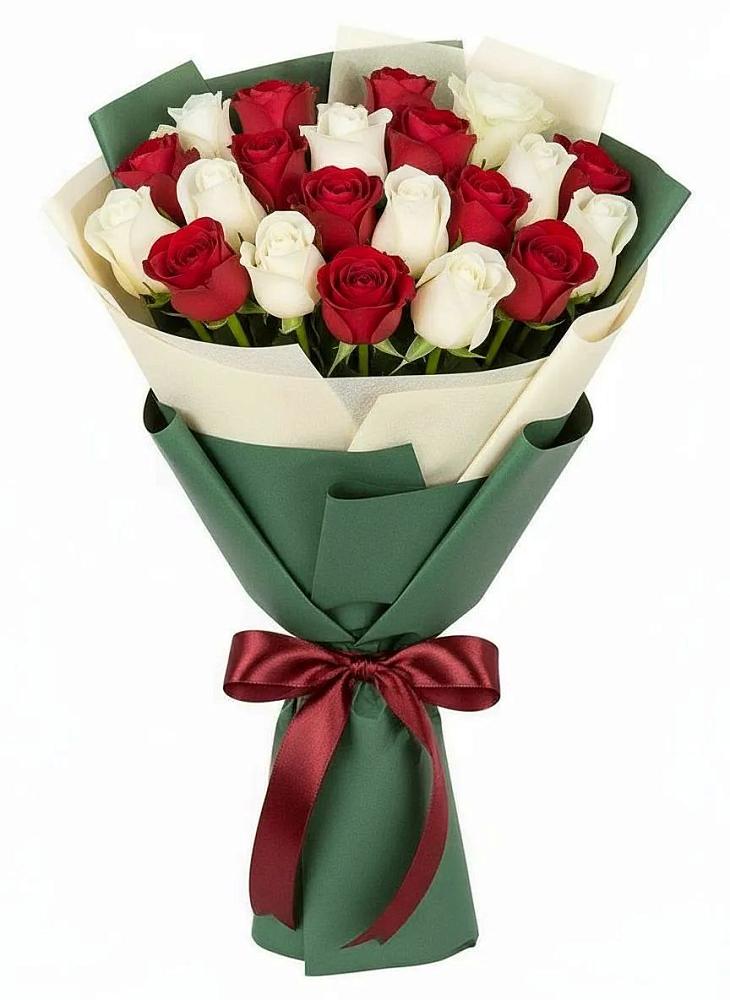 Букет Микс из красных и белых роз в Большесидоровском